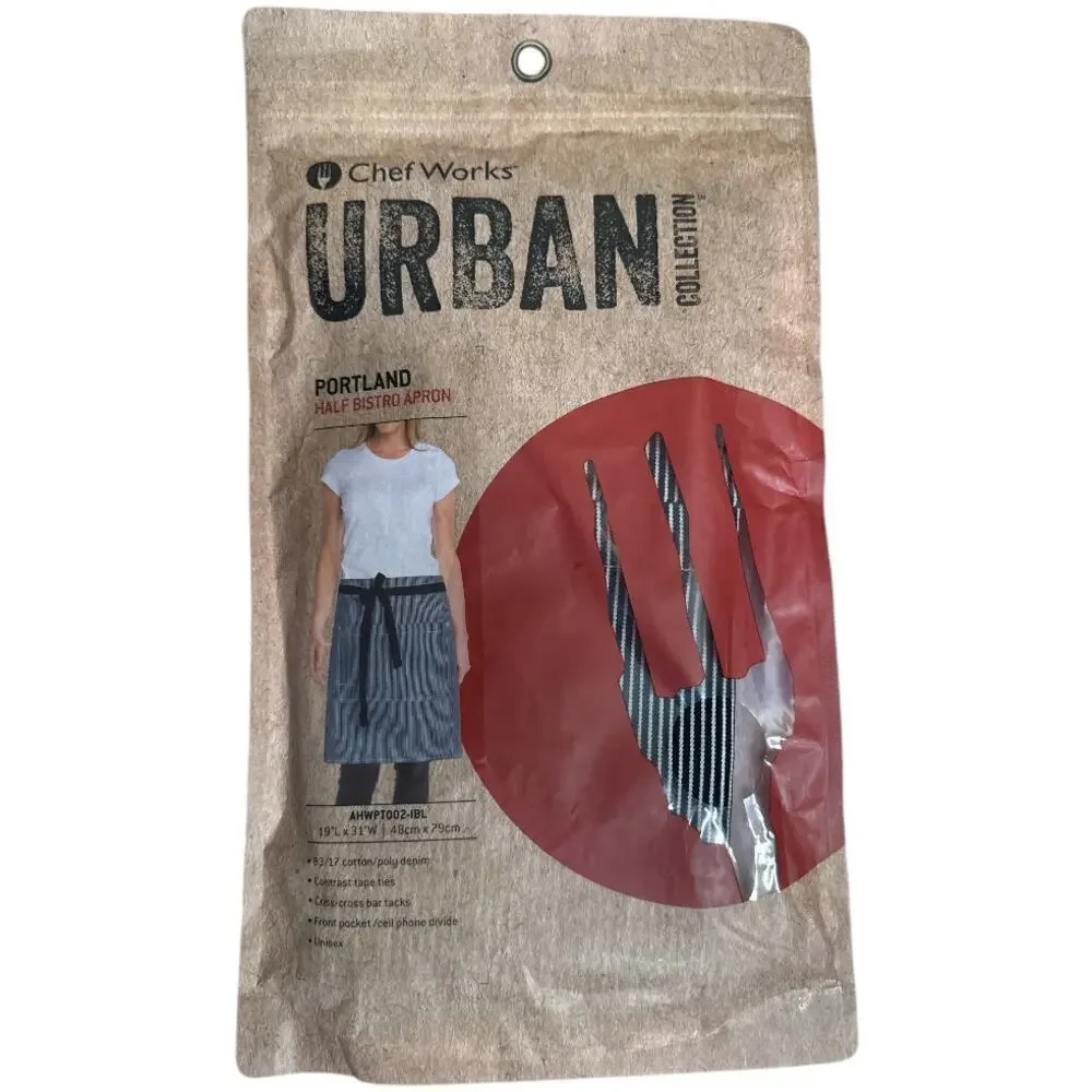 Chef Works Urban Collection Navy Stripe Half Bistro Apron NIP